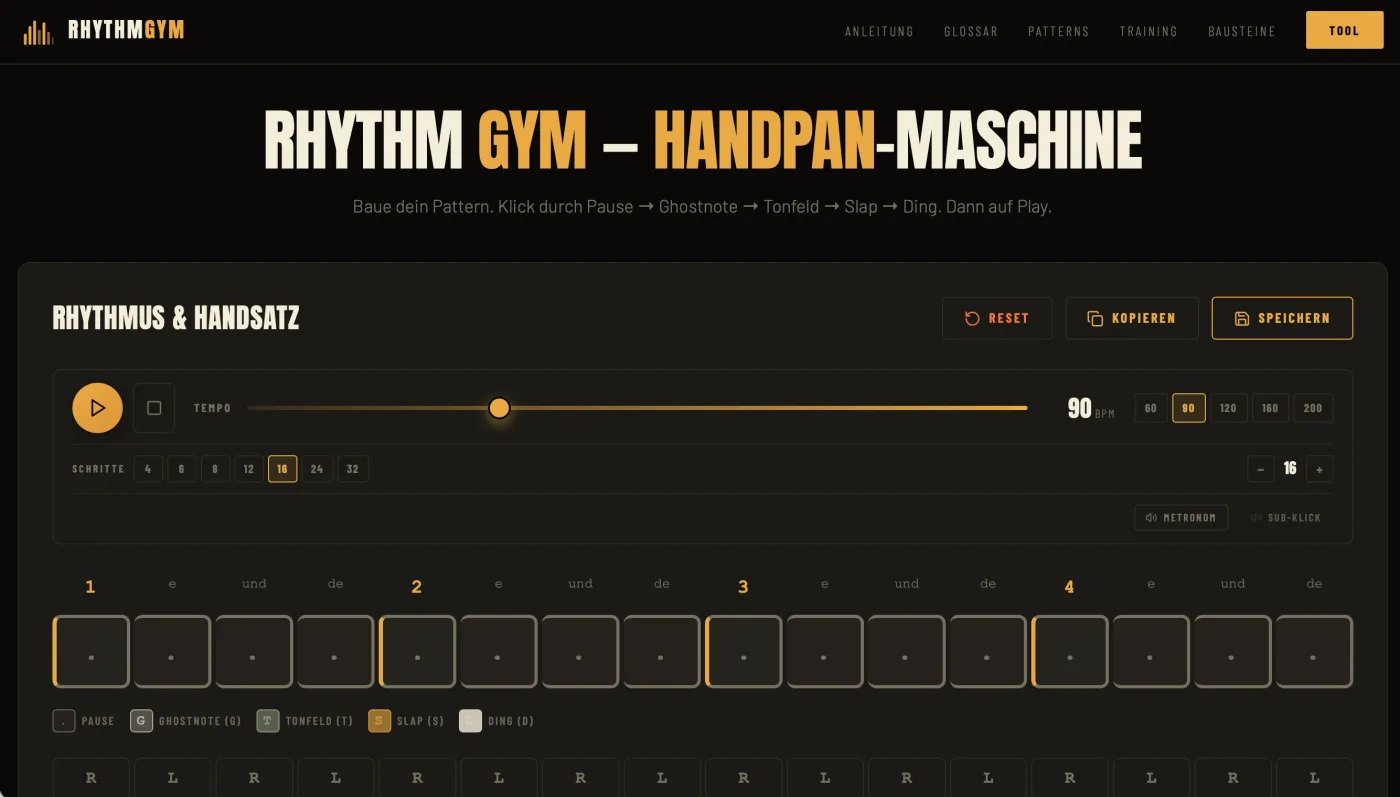 Rhythm-Gym handpan machine — the custom-built pattern sequencer