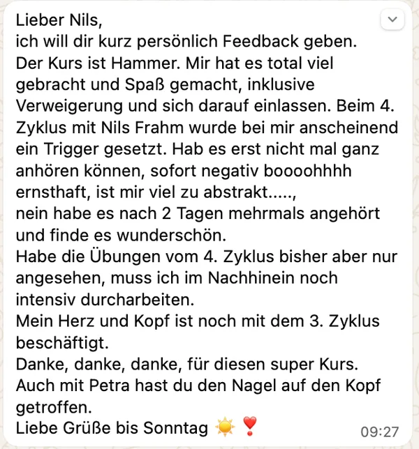 Nachricht von Katrin über den Rhythmus-Fundament-Kurs