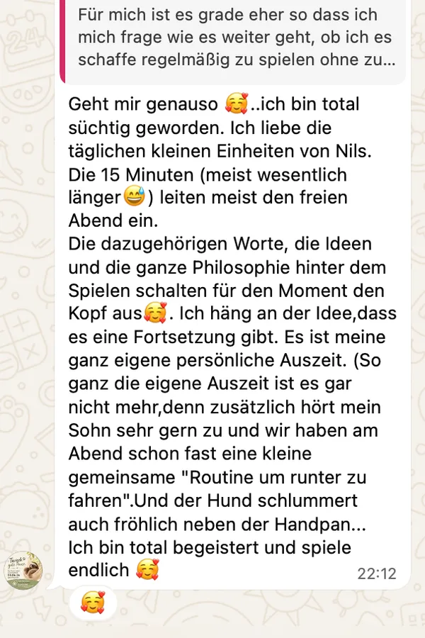 Nachricht von Anja über den Rhythmus-Fundament-Kurs