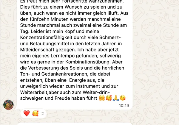 Nachricht von Sonja über den Rhythmus-Fundament-Kurs