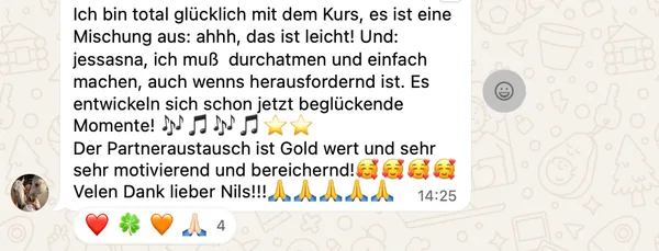 Nachricht von Claudia über den Rhythmus-Fundament-Kurs